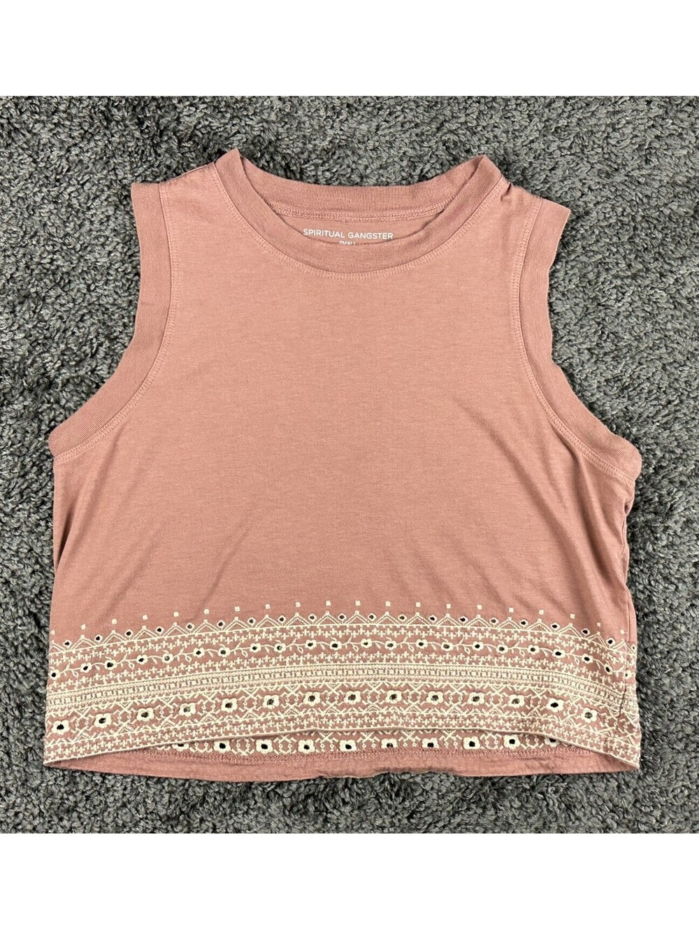 Spiritual Gangster Women's Small S Pink Embroidered Tank Top Crop Sleeveless
